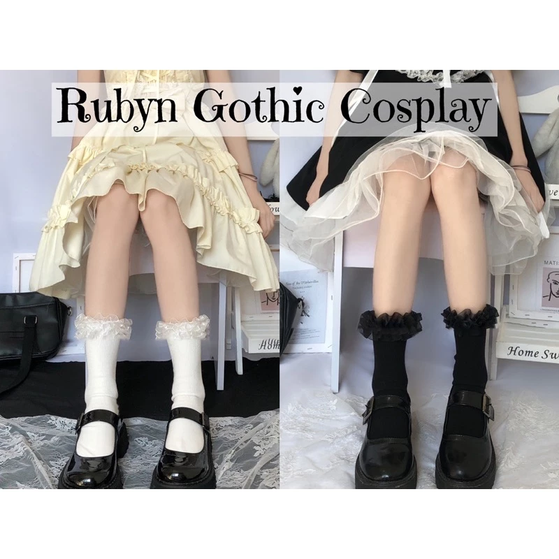 (Sẵn) Tất Lolita Phối Viền Ren