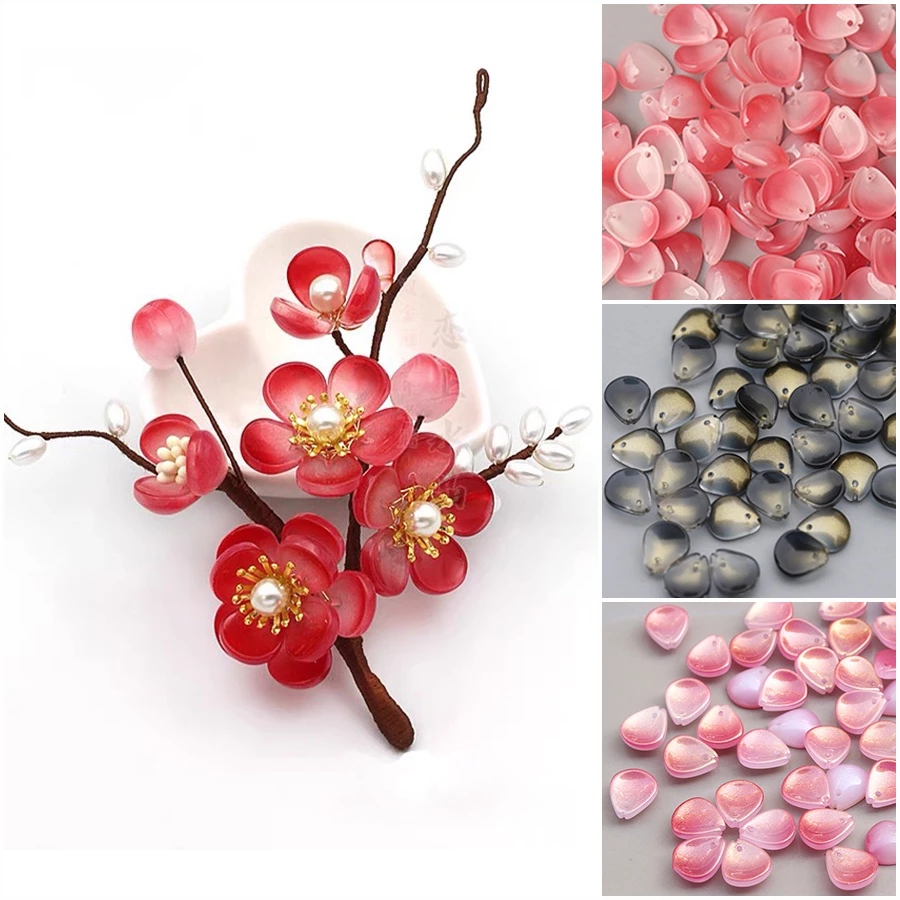 5 cánh hoa đào thủy tinh 12mm nguyên liệu làm trâm làm trang sức cổ trang cosplay cổ phục NL0355