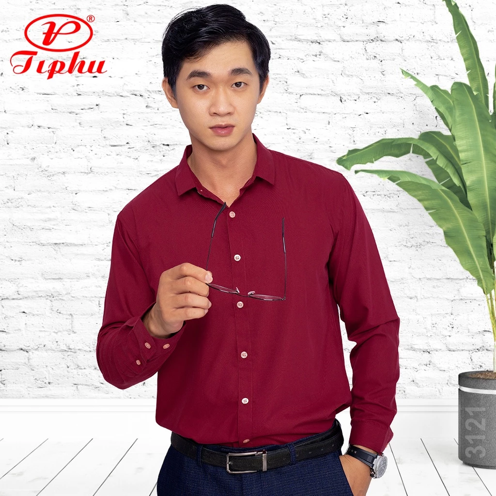 Áo sơ mi nam tay dài Amazing, màu đỏ đô, vải bamboo mềm mịn, form body Hàn Quốc, không túi