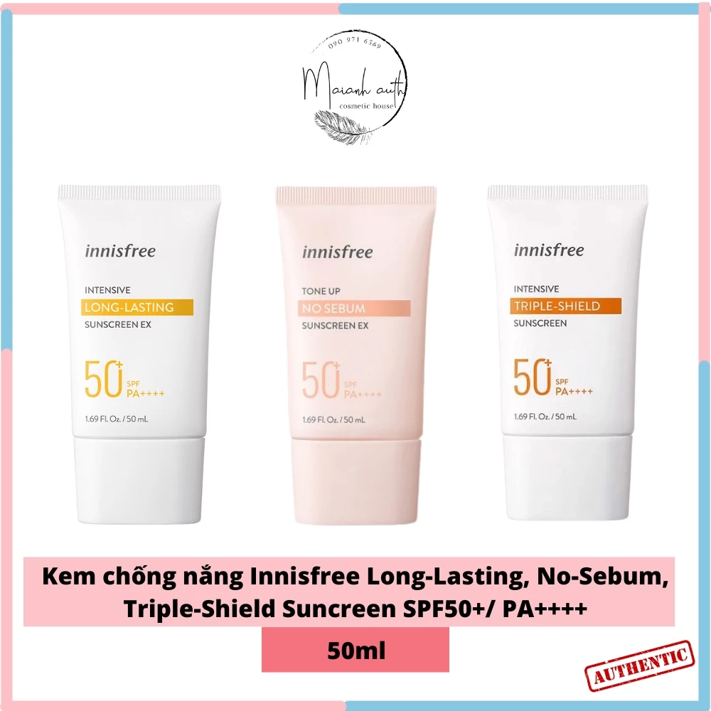 Kem chống nắng Innisfree Long-Lasting, Triple-Shield & No-Sebum Sunscreen SPF50+/PA++++ 50ml