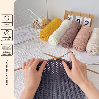 Set đan khăn len quàng cổ sợi cotton, bộ đan khăn len handmade thời trang Hàn Quốc - Gói nguyên liệu đan khăn