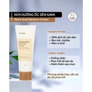 🔺[SALE DATE 2024] 🔺Kem dưỡng ốc sên IUNIK BLACK SNAIL RESTORE CREAM