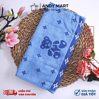 Khăn mặt trẻ em cotton hình gấu cho bé đi lớp mềm mại thấm hút an toàn cho da Andy Mart KTE02