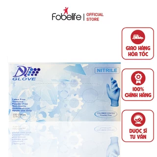 Găng Tay Y Tế Màu Xanh Nitrile FOBE Không Bột - Hộp 100 cái (50 Đôi)