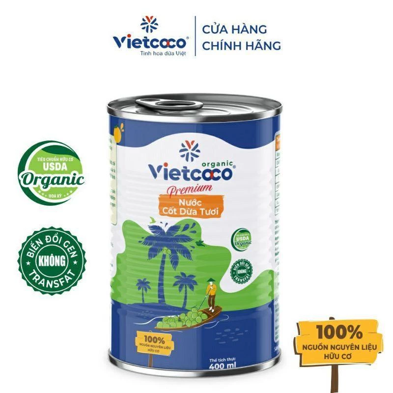 Cốt Dừa Organic Vietcoco Lon 400g