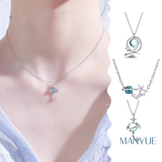 MANYUE Dây Chuyền Mặt Đá Sapphire Xanh Thời Trang Cho Nữ