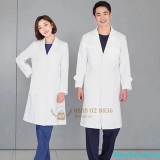 Áo choàng Blouse Trắng Bác Sĩ dài tay, ngắn tay Nam Nữ kiểu dáng Hàn Quốc-Áo blu cổ Vest Cotton Cao Cấp