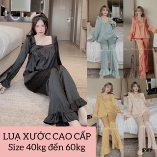 pijama tay dài cổ vuông lụa xước cao cấp, đồ bộ pijama thiết kế siêu sang, pijama nữ lụa xước cao cấp giá rẻ freeship