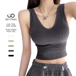 Áo hai dây croptop nữ bản to ôm body vải len tăm cao cấp HEYPANG Áo thun nữ dáng thể thao hiện đại sexy VN075