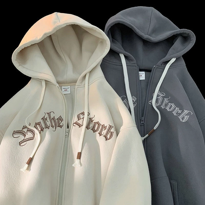 Áo Khoác Nỉ Thêu Chữ Cặp Nam Nữ Siêu Xinh - Hoodie Có Dây Kéo Nón 2 Lớp Kiểu Rộng Unisex Thu Đông