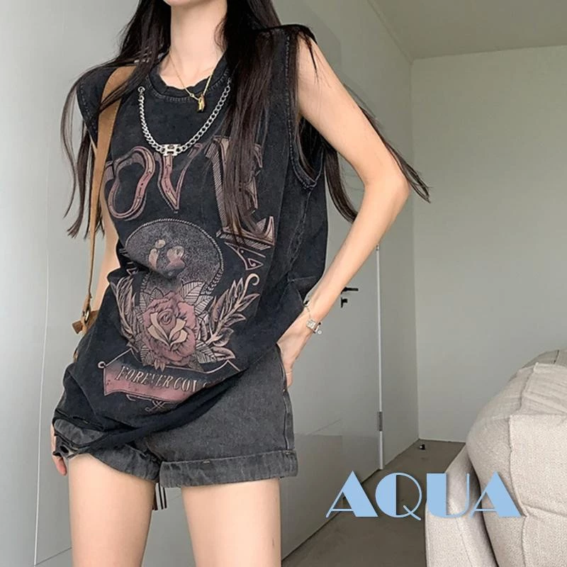 Áo Tank Top Không Tay Cổ Tròn In Chữ Thời Trang Mùa Hè Dành Cho Nữ