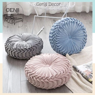 Đệm ngồi bệt bí ngô Genji Decor, đệm ngồi ghế vải nhung cao cấp dễ vệ sinh kích thước đường kính 38cm cao 12cm