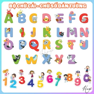 Bộ Decal Bảng Chữ Cái Động Vật và Chữ Số Dán Tường Cho Bé