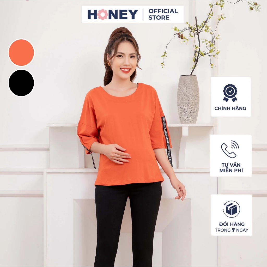 Áo bầu cotton co giãn, tay lỡ nhiều size - Thời trang đầm bầu cao cấp HONEY