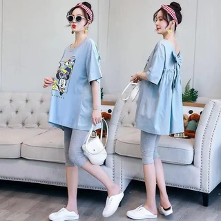 YHTN bộ bầu mùa hè chất lượng cao quần áo bà đồ dễ thương đi chơi set xinh sang chảnh bigsize sét cho  thời trang công sở set bầu