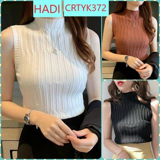 [CRTYK372] ÁO CROPTOP KIỂU LỬNG NỮ CỔ LỌ KHÔNG TAY MÀU TRẮNG ĐEN NÂU VÀNG XANH PHONG CÁCH CÁ TÍNH THỜI TRANG HADI