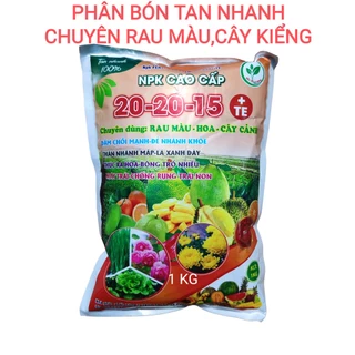 Phân Npk 3 Màu 20-20-15 +TE Gói 1 Ký tan nhanh cho rau màu,kiểng lá.