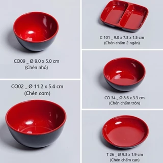 Chén cơm,chén đựng nước chấm gia vị nhựa Melamine 2 lớp đỏ đen