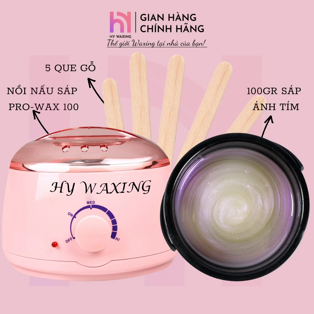 [CHE TÊN] Combo 100gr Sáp Ánh Tím Premium+Nồi Nấu Sáp Chuyên Dụng ProWax100 HY WAXING Tặng Que