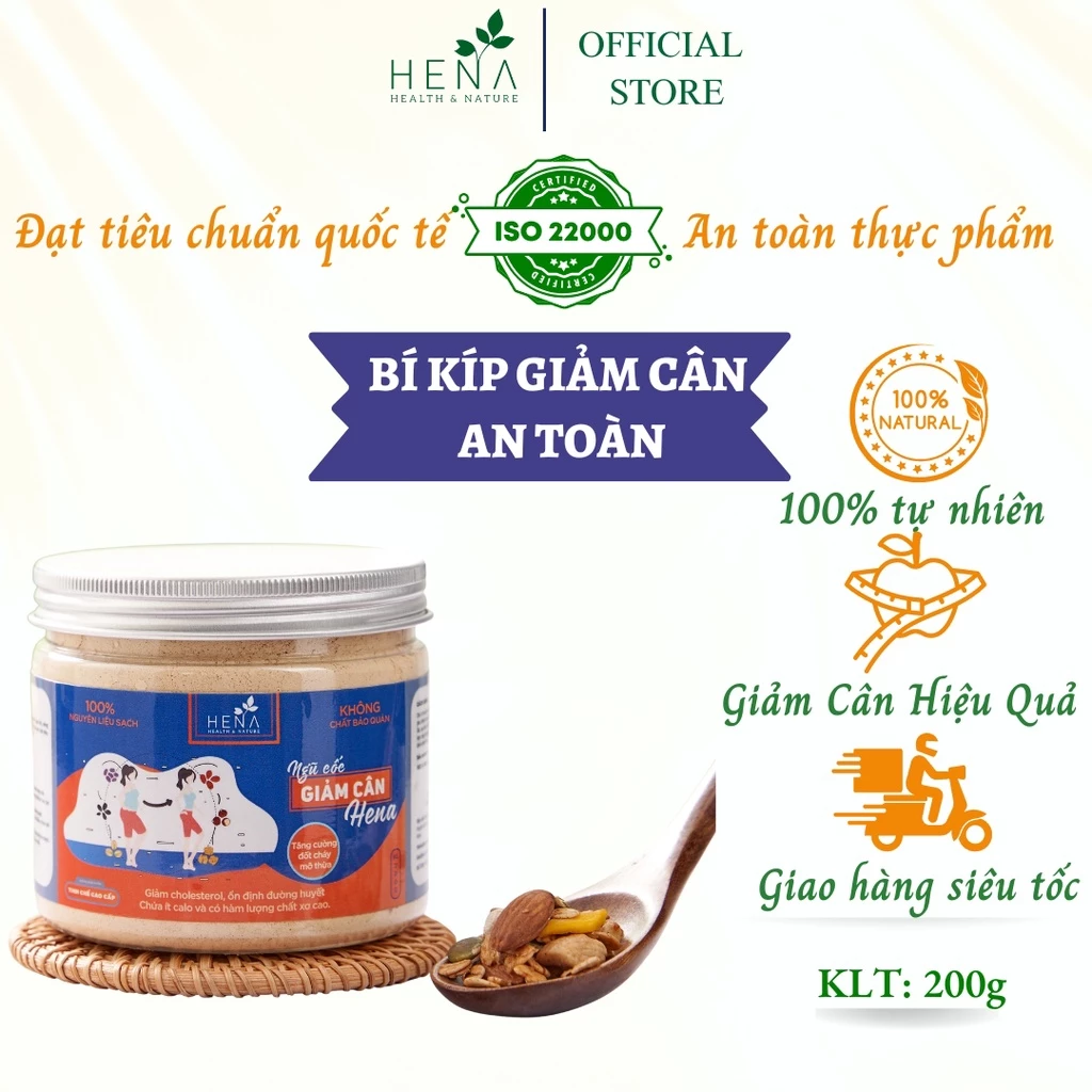 Ngũ Cốc Ăn Kiêng Giảm Cân Hena 200G Từ Nguyên Liệu Hữu Cơ Cao Cấp, Bột Ngũ Cốc Giảm Cân Tinh Chế Cao Cấp Chuẩn Iso 22000