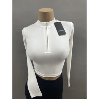 Áo thun croptop dài tay ANNAKIKI cổ cao kéo khoá - 082