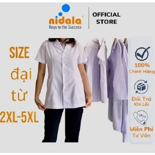 Áo blouse Nữ bigsize, size lớn tay ngắn, dáng ngắn dược sĩ, y tá, điều dưỡng Nidala đường may đẹp, sắc xảo