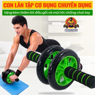 Con Lăn Tập Cơ Bụng Giảm Mỡ Bụng Chuyên Dụng 2 Bánh Tặng Kèm Lót Đầu Gối và Mút Lót Tay Cầm Chống Chai Tay