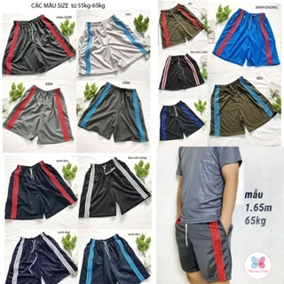 Quần đùi nam ngắn từ 60-75kg quần short lửng nam thể thao mặc nhà mặc ngủ thun phối 3 sọc có túi và dây rút - QDN04