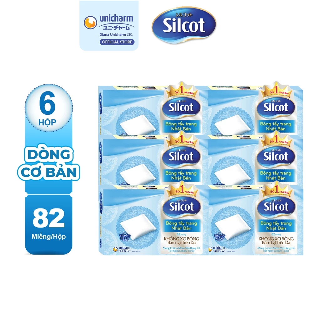 Bộ 6 hộp Bông trang điểm (bông tẩy trang) Silcot 82 miếng/hộp