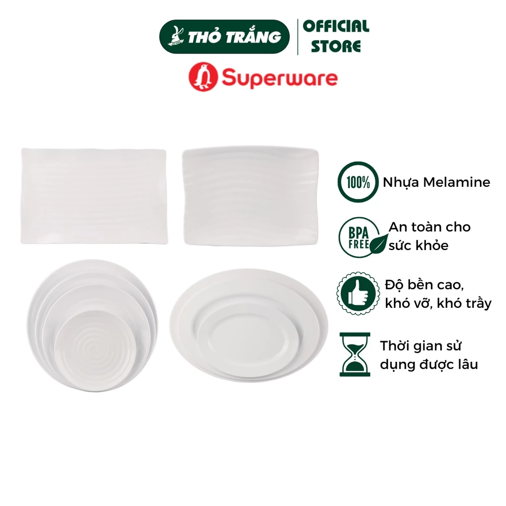 Dĩa nhựa melamine màu trắng Srithai Superware cao cấp đa dạng mẫu mã