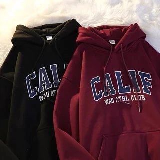 [Chất Lượng Tốt] Áo Hoodie Dài Tay Dáng Rộng Ngoại Cỡ Màu Xám Đỏ In Chữ Thời Trang Hàn Quốc Cho Cặp Đôi