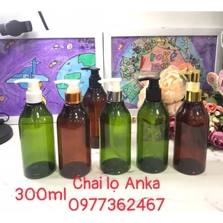 Chai lọ nhựa đầu nhấn các loại giá rẻ CHAI PET THƯỜNG 300ml xanh, nâu