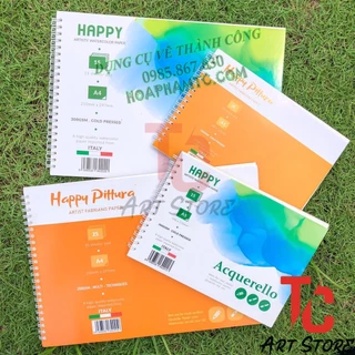 Sổ vẽ màu nước HAPPY Acquerello gáy Lò Xo 300gsm 15 tờ