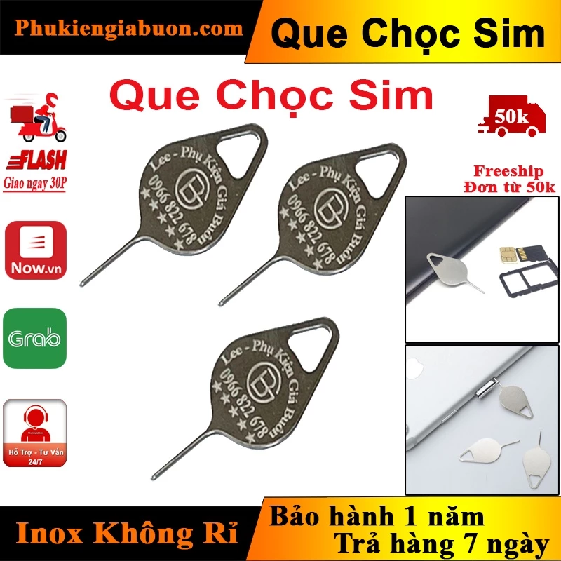 Que chọc sim điện thoại siêu tiện dụng có lỗ móc dây, Thép không rỉ