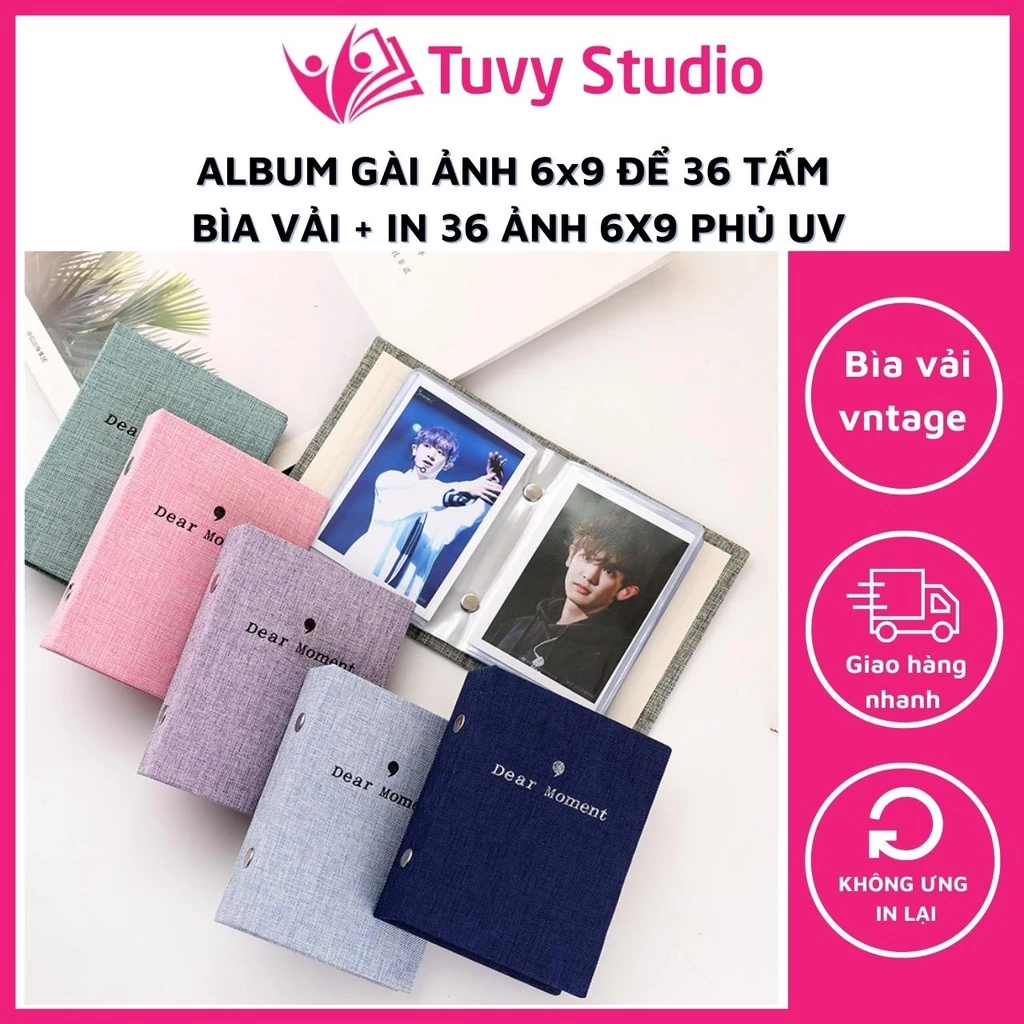 Combo Album ảnh 6x9 mini bìa vintage + in 36 ảnh 6x9 phủ UV, lomo card, binder đựng card, quà tặng Tú Vy Studio