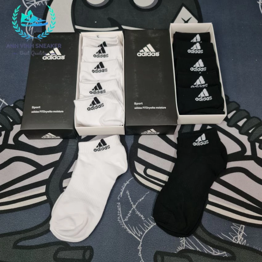 Tất adidas cổ thấp unisex màu đen trắng hộp 5 đôi vớ thể thao cổ ngắn nam nữ