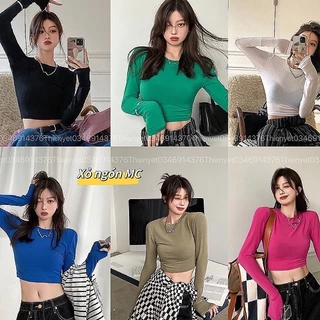 Áo kiểu thun gân CỔ TRÒN XỎ NGÓN MC tay dài croptop dáng ngắn ôm Thời Trang Cho Nữ - Thiên Yết