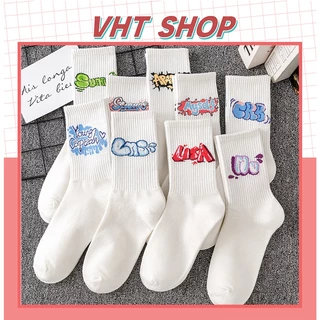 Tất cổ cao, vớ cổ cao nữ nam vải cotton họa tiết xinh xắn vải co giãn thời trang Hàn Quốc TC163 - VHT SHOP