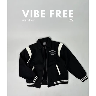 Áo Khoác dây kéo Varsity VIBE FREE nỉ bông cotton dày 400gsm cao cấp