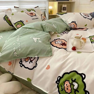 Bộ chăn ga gối cao cấp cotton poly cừu xanh cute miễn phí bo chun ga trải giường (chưa kèm ruột)