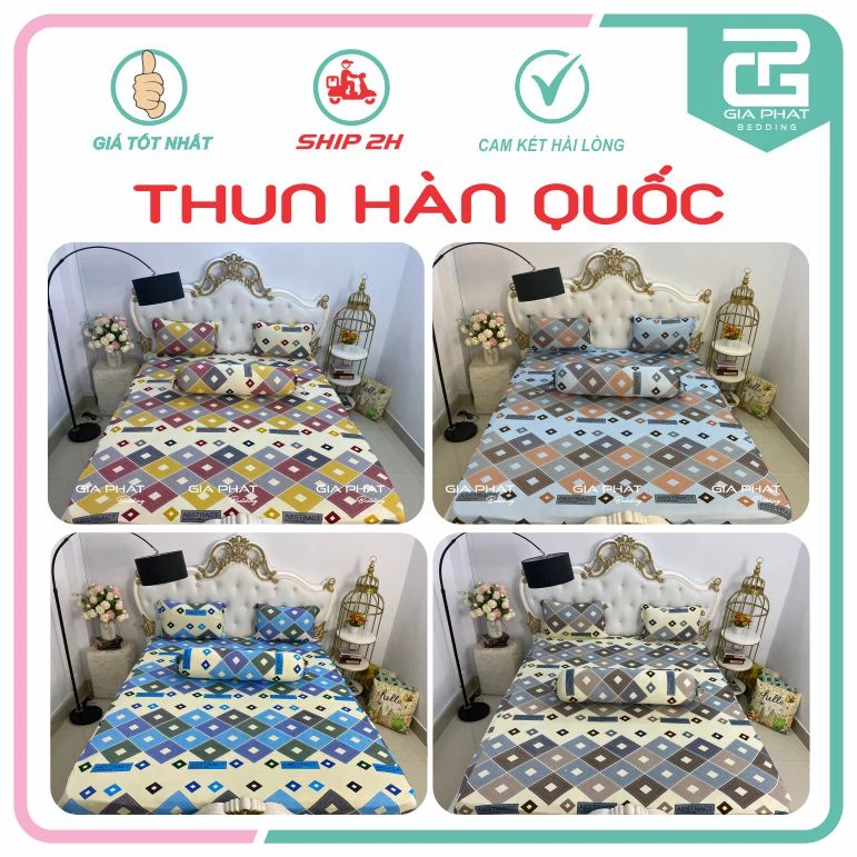 Bộ ga gối Thun Lạnh Hàn Quốc { 4 Món } họa tiết Hoa Cúc ( 1 ga bọc + 2 vỏ gối nằm + 1 vỏ gối ôm )