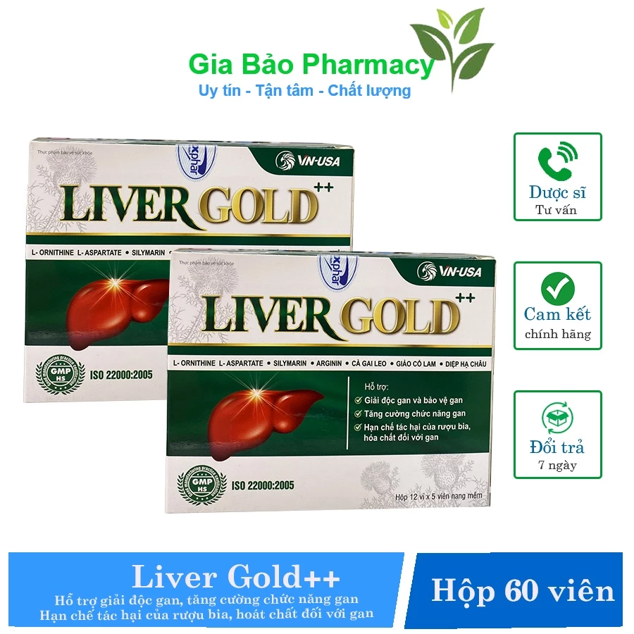 Viên uống giải độc gan Liver Gold 60 viên hỗ trợ giải độc gan, tăng cường chức năng gan và hạn chế tác hại của rượu bia