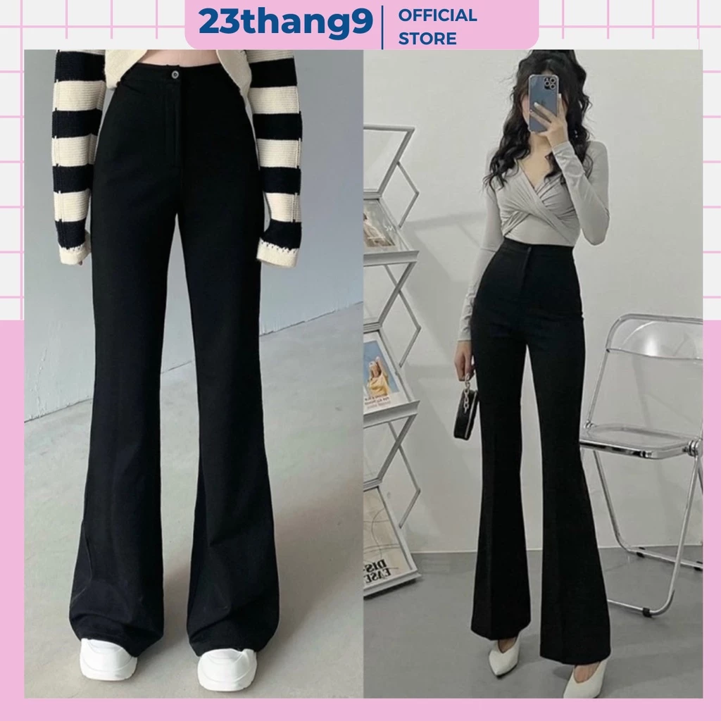 Quần ống loe nữ , quần dài ống loe lưng cao màu đen 1 cúc siêu tôn dáng chất tuyết mưa dày dặn không nhăn không xù 958