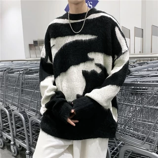 Áo len Sweater dệt kim form dáng rộng dài tay unisex Ulzzang, Áo len oversize màu đen trắng nam nữ phong cách Hàn Quốc