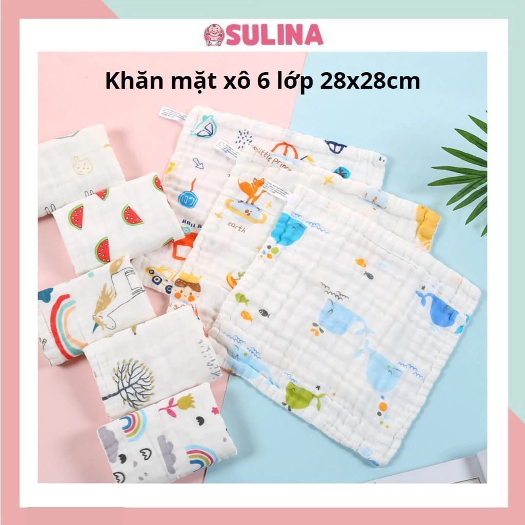 Khăn mặt xô 6 lớp cho bé kích thước 28*28cm SULINA OFFICIAL