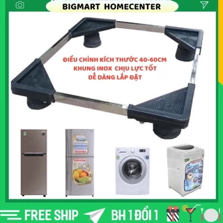 Kệ Máy Giặt, Tủ Lạnh, Kệ Kê Đa Năng Khung Inox Đế Nhựa Chống Rung Điều Chỉnh Được Kích Thước