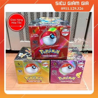 Hộp 32 Túi Thẻ Bài Pokemon VIP 2022 - Hộp Giấy 160 Thẻ Bài PokeMon Giấy