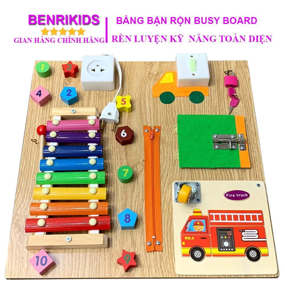 Montessori - Bảng Bận Rộn Busy Board BR04 Cho Bé Rèn Luyện Các Kỹ Năng Cơ Bản Đồ Chơi Giáo Dục Bằng Gỗ