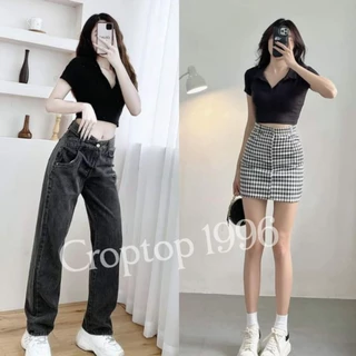 Áo Croptop kiểu Polo - Áo thun sơ mi dáng ngắn phong cách Basic Hàn Quốc A200