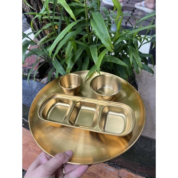 Dụng Cụ Spa Inox Mạ Vàng: Bát Spa Inox, Khay Inox Mạ Vàng ,mạ vàng 3 ngăn,khay đậu,hũ bông mâm tròn